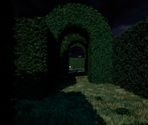 Box hedge with thousands of instanced surface foliage meshes